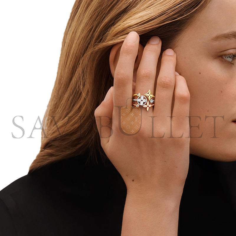 LOUIS VUITTON IDYLLE BLOSSOM RING, 3 GOLDS AND DIAMONDS Q9F15A